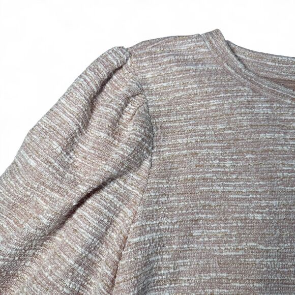 Anne Klein Plus 2X Pink Boucle Knit Top Metallic Shimmer 3/4 Balloon Sleeve - Picture 5 of 9